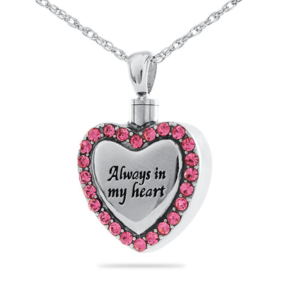 Always Steel Heart With Pink Stones